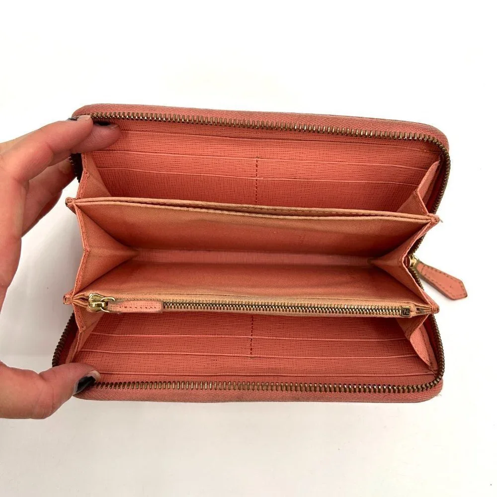 FENDI Light Barbie Pink Leather Full Zip Luxury Designer Long Wallet